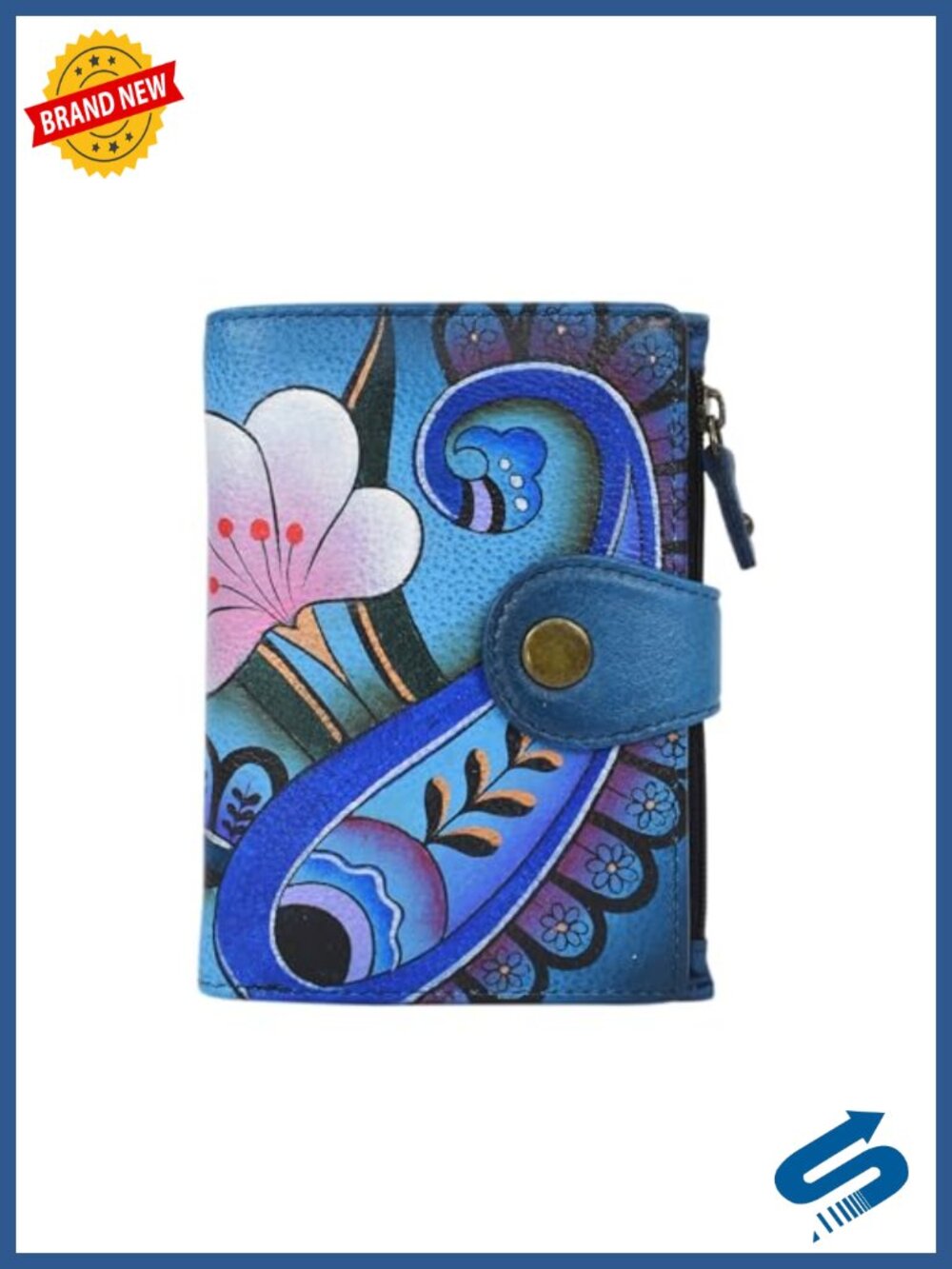 Hand Painted Genuine Leather Ladies Wallet with 8 Card Slots